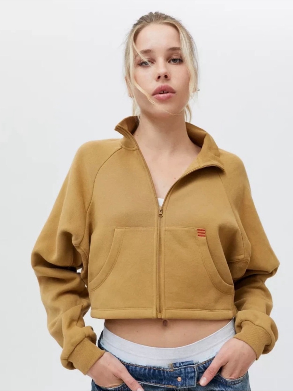 Urban Outfitters BDG Zip-Up Tan Cropped Sweater Size‎ Medium